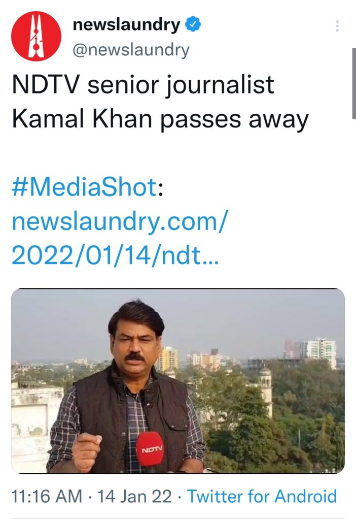 image of tweet from online news platform newslaundry