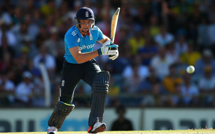 Jos Butler watching his shot in an ODI match